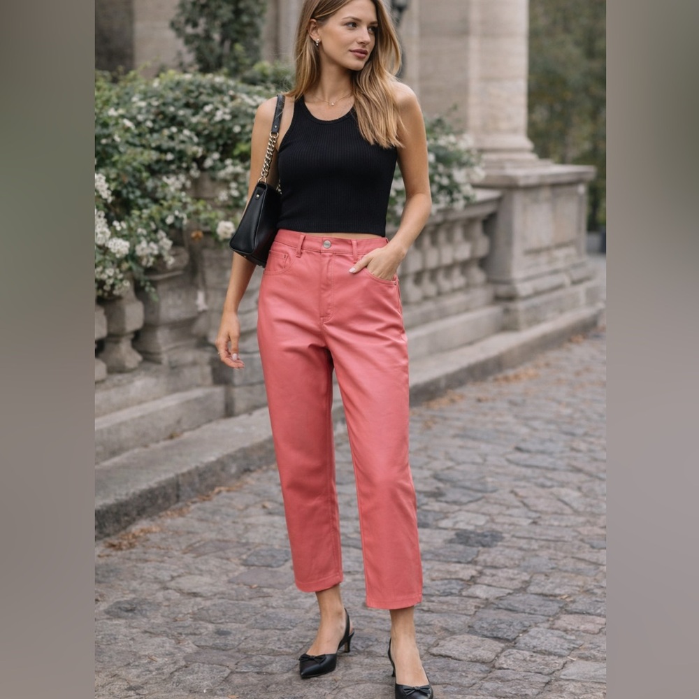 Wilfred Aritzia Faux Leather Pants Women's 12 Pink Corral High‎ Rise Spring